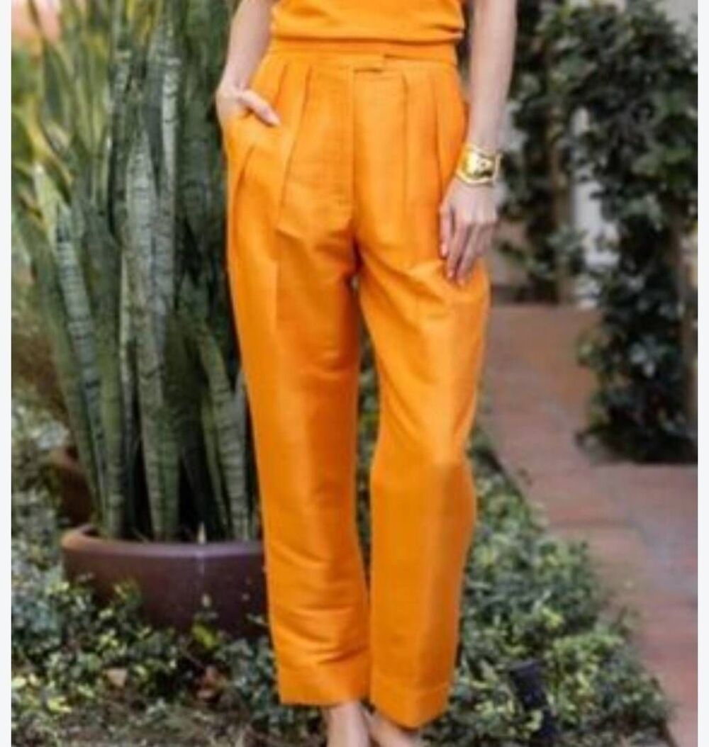 NWT Julia Amory 100% Silk Orange Tangerine Deco Pant Size XS